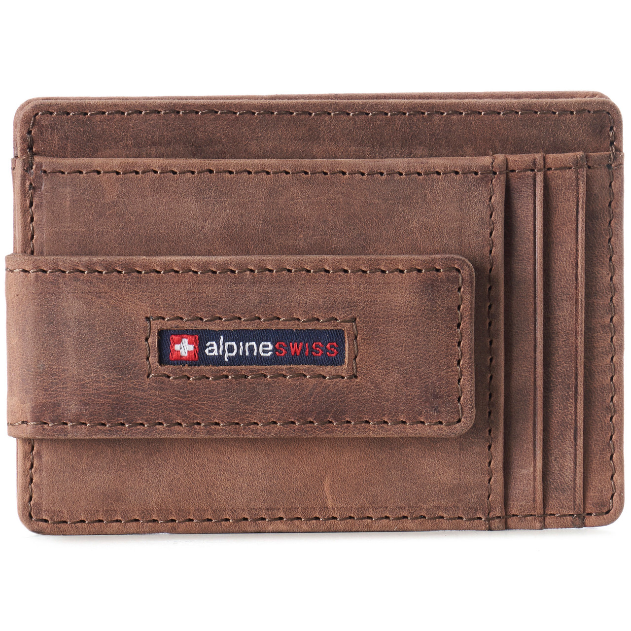 alpine swiss Portafoglio uomo Harper con fermasoldi RFID Porta carte d'identità minimalista con tasca frontale Portafoglio in pelle marrone